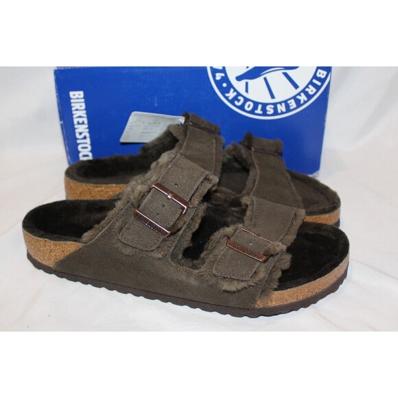 BIRKENSTOCK MEN'S ARIZONA SHEARLING SANDALS MOCHA EU 45 US 12 REGULAR NIB - Picture 1 of 6